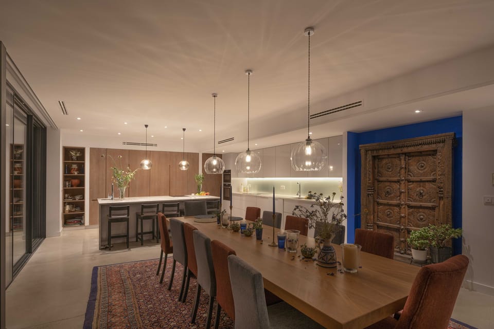 Dining table looking towards the kitchen
