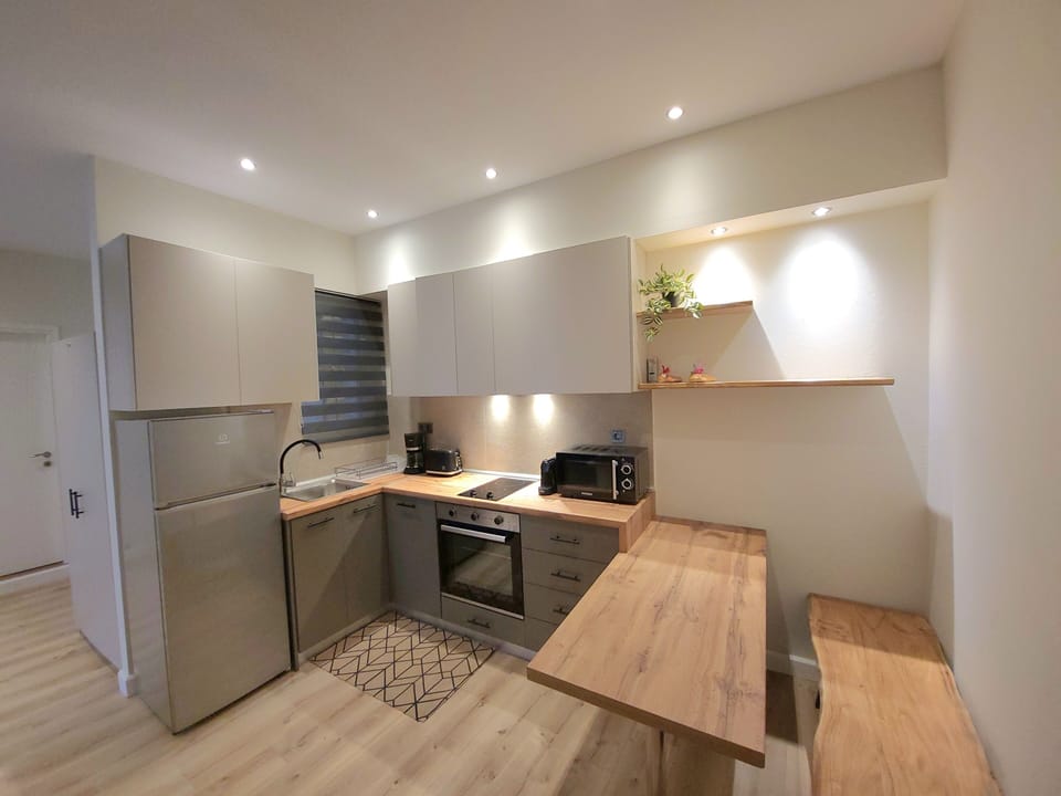 Deluxe Apartment | Private kitchen | Full-size fridge, microwave, oven, stovetop