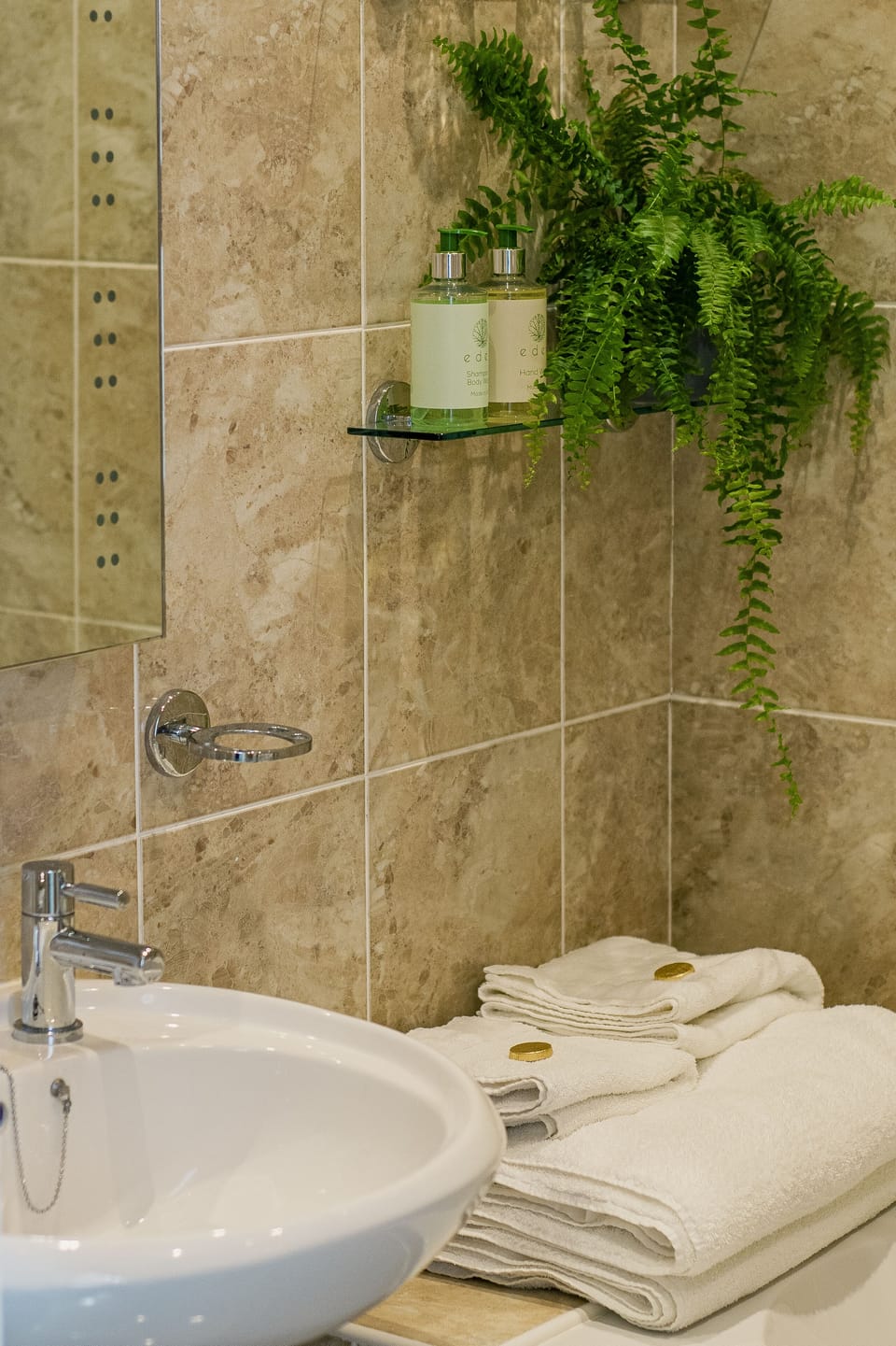 Combined shower/tub, free toiletries, hair dryer, towels