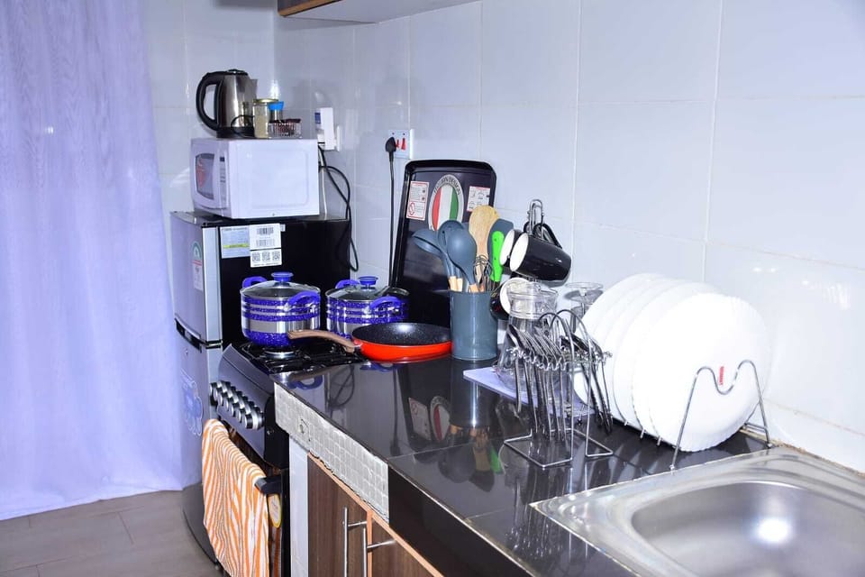 City Apartment | Private kitchen | Fridge, microwave, cookware/dishes/utensils