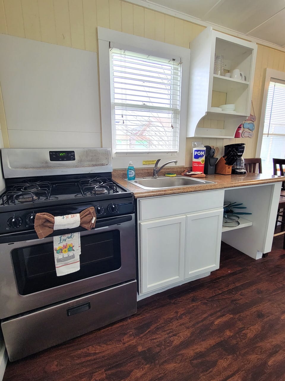 Cooking basics and paper products are provided.