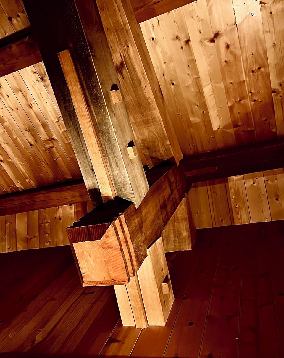 Roof truss timber frame over the main living room