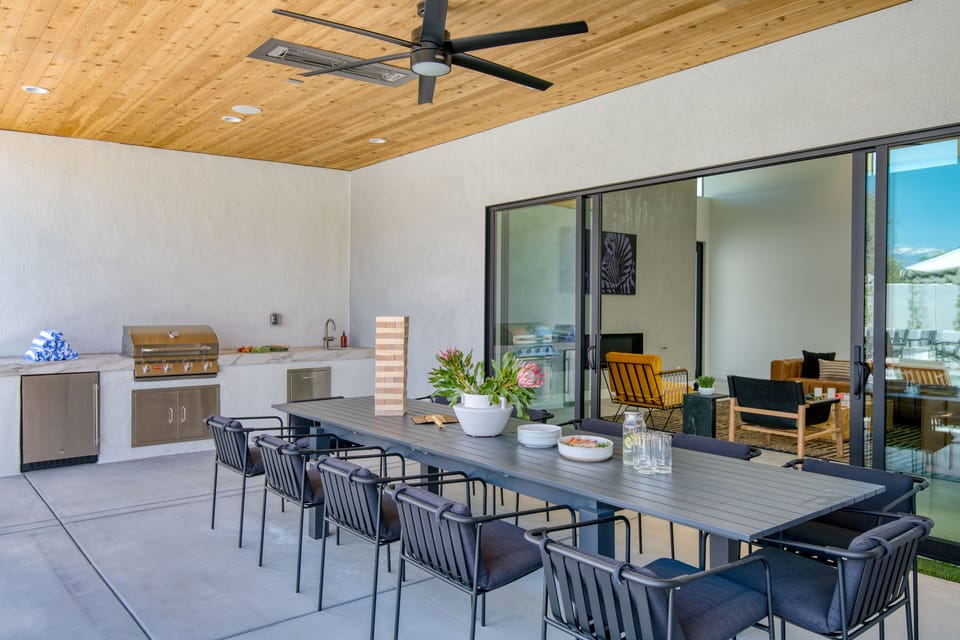 Outdoor dining and BBQ grill.
