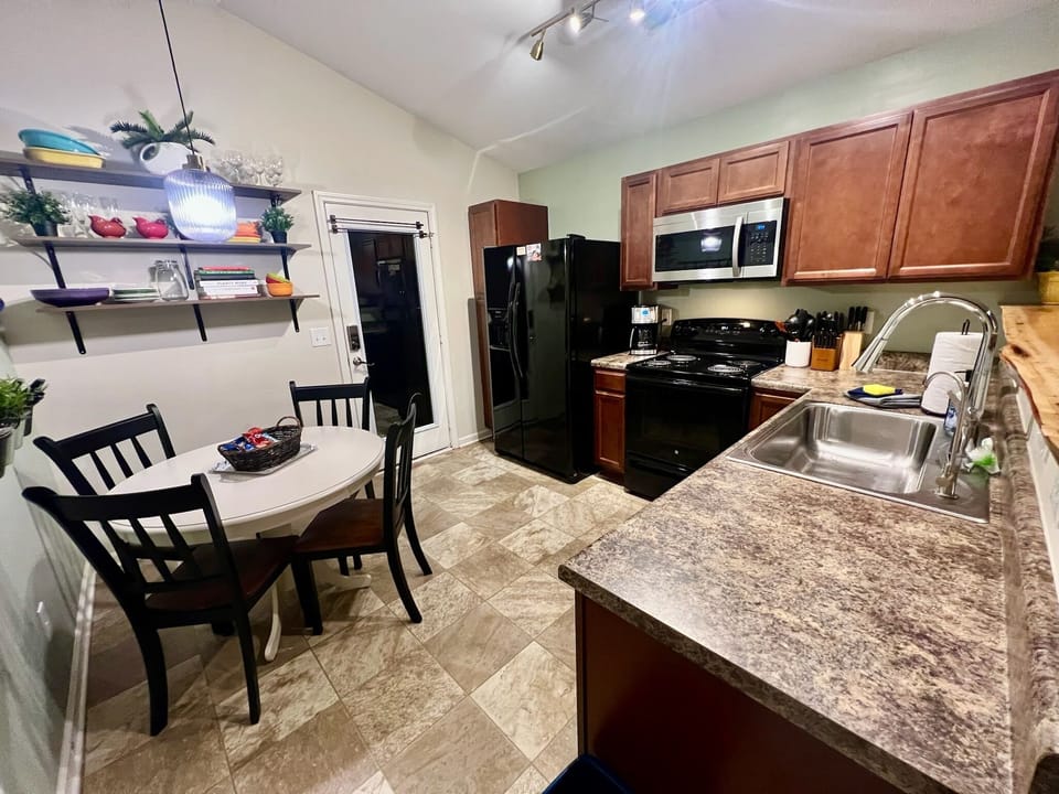 Access the backyard through the eat-in kitchen.