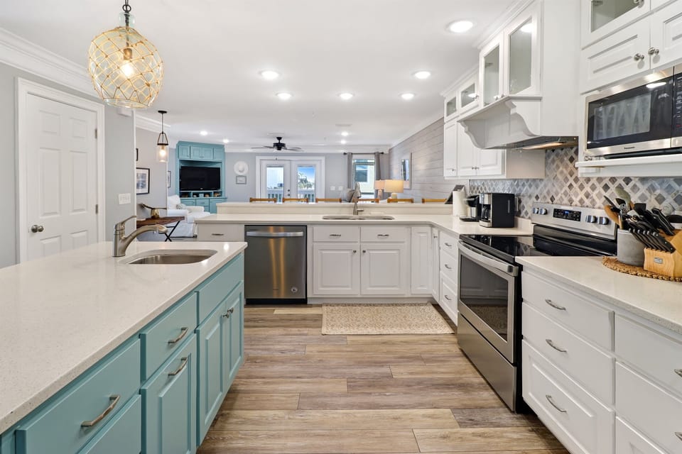 large kitchen and island