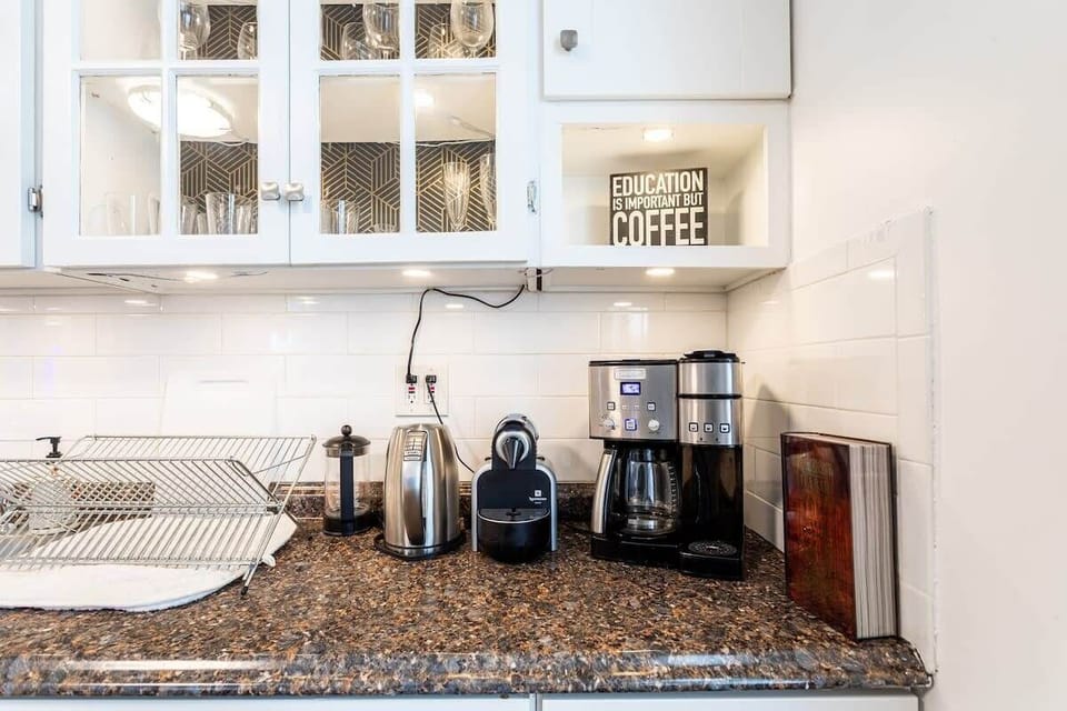 Microwave, toaster, and coffee maker included.