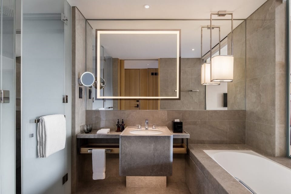 Hair dryer, bathrobes, slippers, towels
