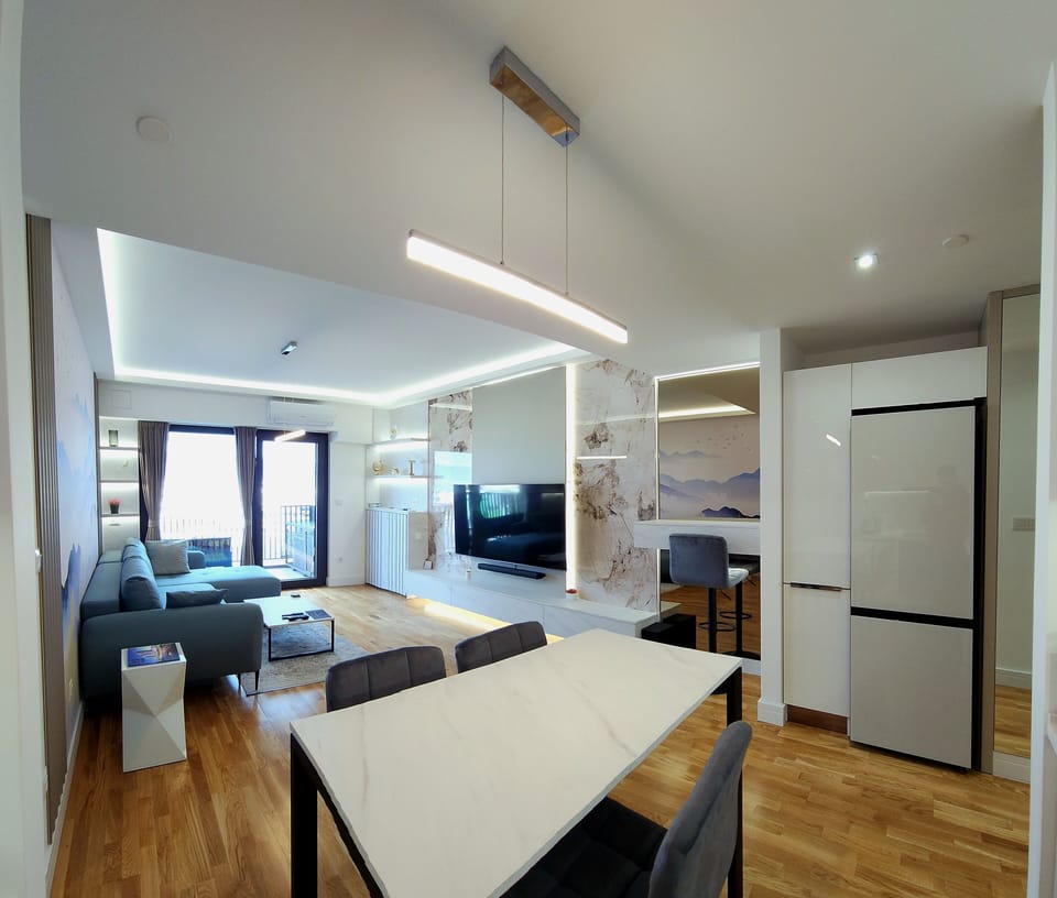 The main space consisted of the living room connected with an open space kitchen