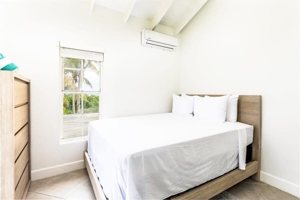 Queen bed for a good night's rest and plenty of storage space