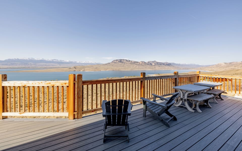 Enjoy warm evenings dining or relaxing outside with views of the lake and mountains