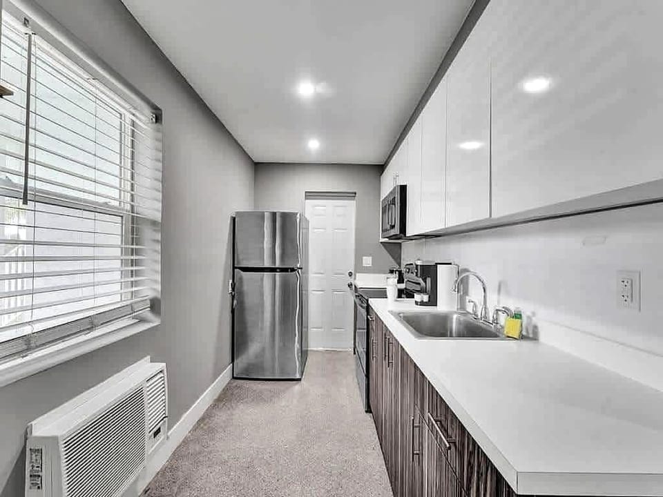 Modern kitchen with stainless steel appliances