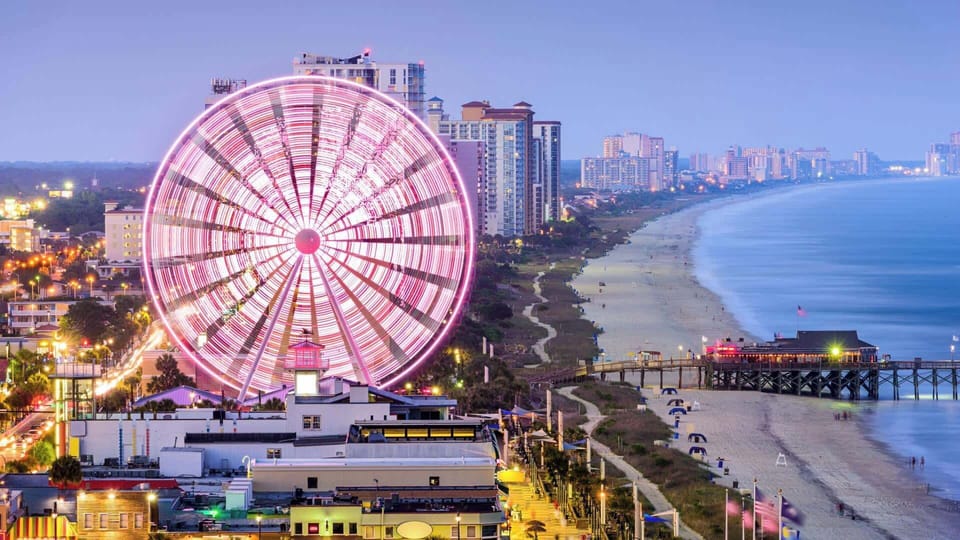 The Myrtle Beach SkyWheel and boardwalk, about 20 minutes south when you want the action.