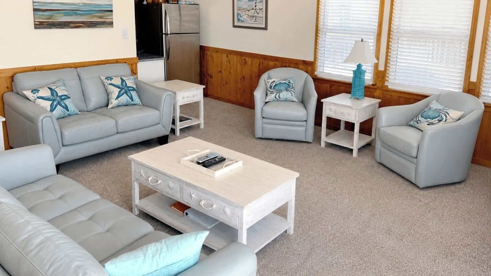 A bright gathering space with room for the whole group to land.