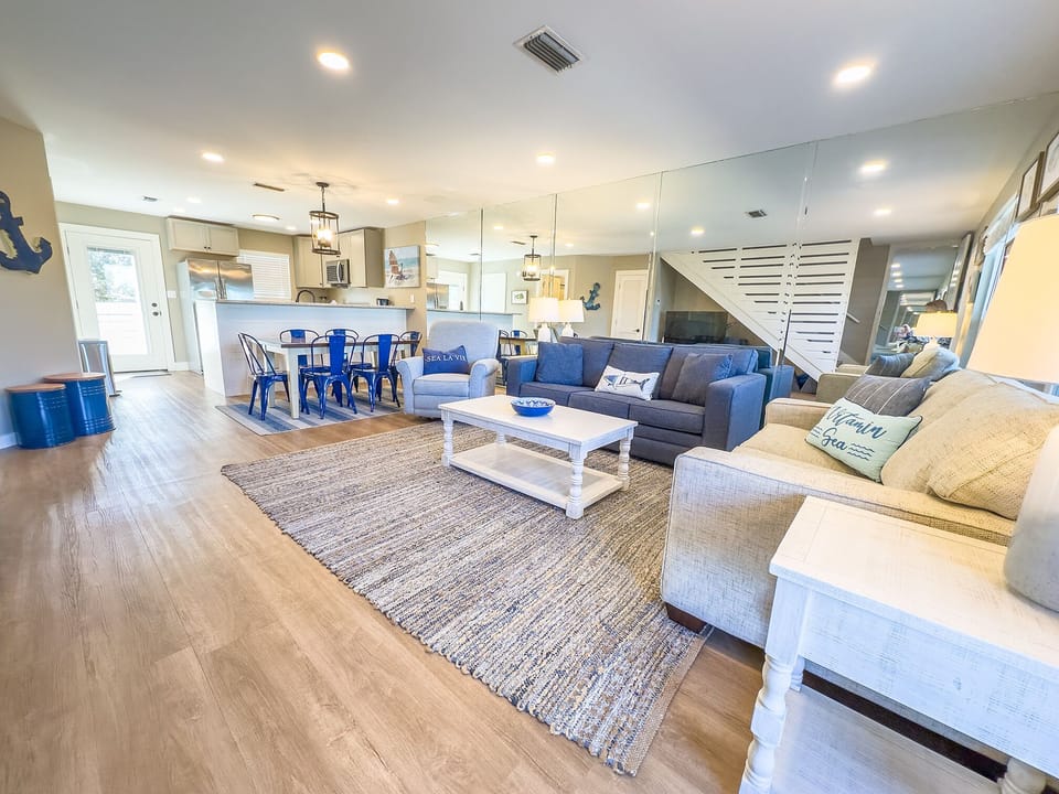 Spacious living room with queen sleeper sofa