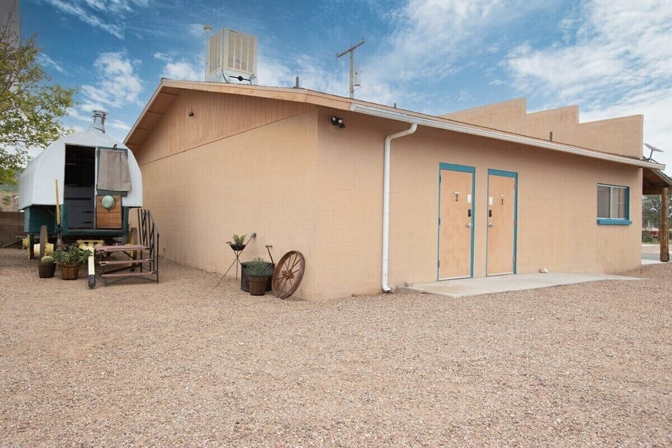The wagon is located just a short walk to the bath facilities. 