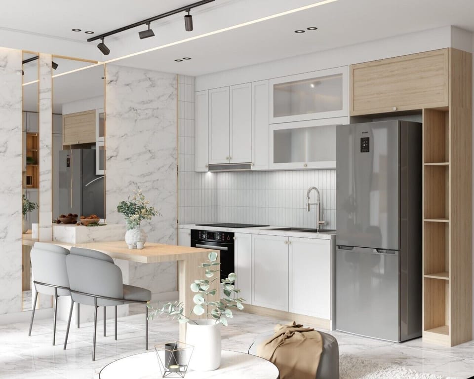 Luxury Apartment, 1 King Bed, City View | Private kitchen | Full-size fridge, microwave, oven, stovetop
