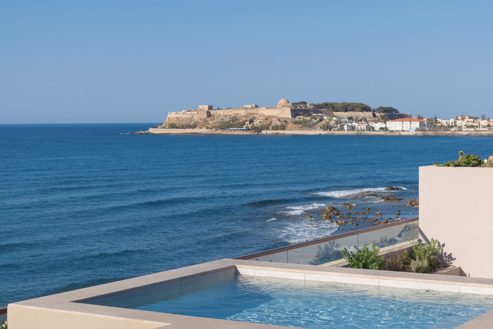 Views to Rethymno Fortezza from your plunge pool.