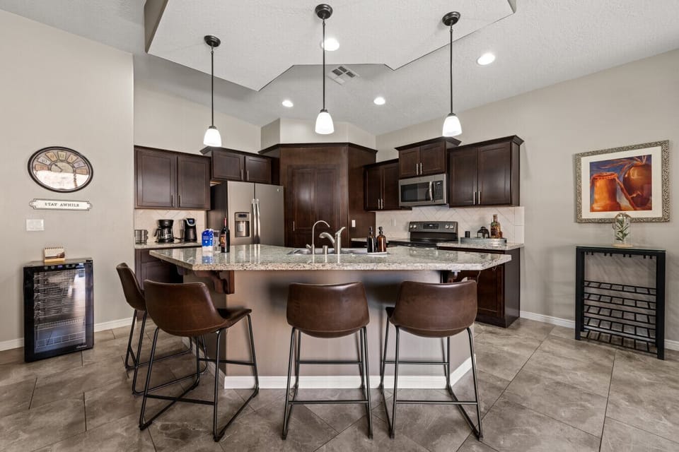 Enjoy cooking a meal at home in the fully stocked kitchen.