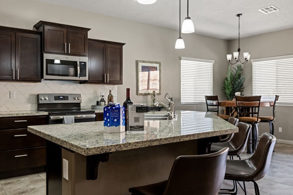Enjoy cooking a meal at home in the fully stocked kitchen.