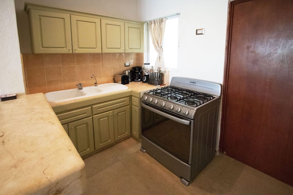 Deluxe Condo | Private kitchen | Full-size fridge, microwave, toaster, blender
