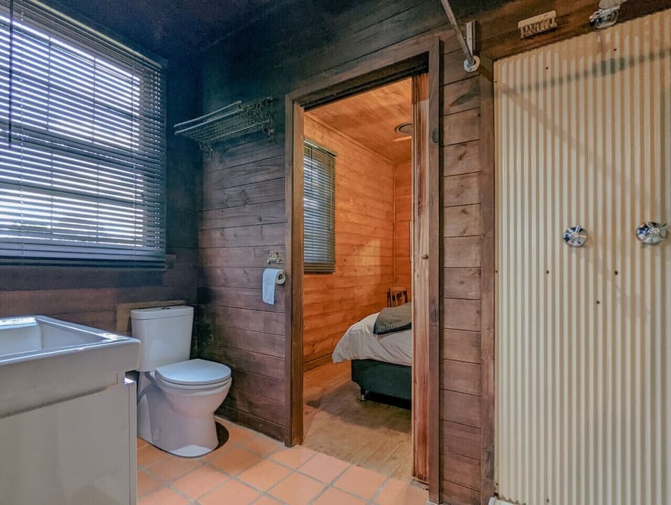The second bathroom, with a corrugated-iron shower