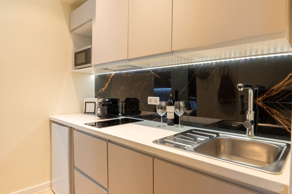 Double Studio with Bathtub | Private kitchen | Mini-fridge, espresso maker, eco-friendly cleaning products