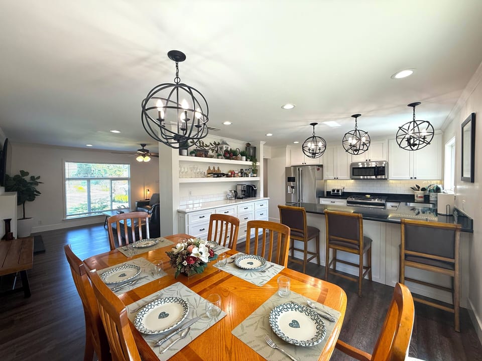 LED recessed lighting and new stainless steel kitchen appliances