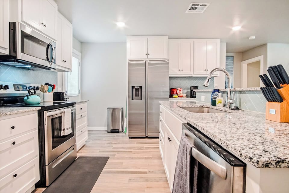 A beautiful kitchen that makes cooking a delight.
