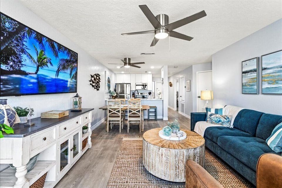 Bright space with beachy decor and views, perfect for relaxing and fun gathering