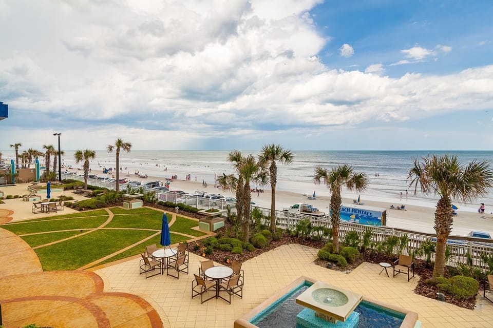 400' oceanfront deck includes 75' heated pool, hot tub, fire pit & fountain!