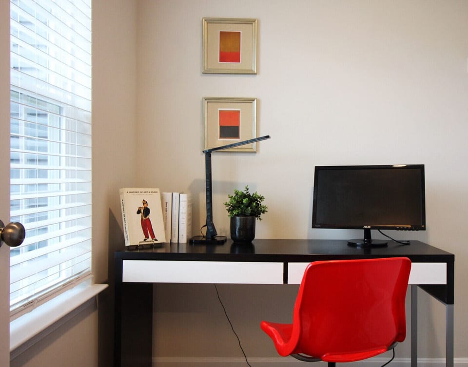 A dedicated work space with a large monitor and high speed WiFi.