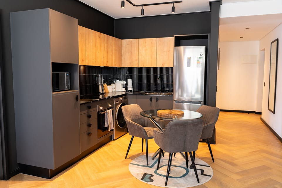 Apartment | Private kitchen | Full-size fridge, microwave, oven, stovetop