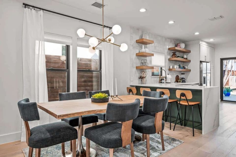 Dining space will seat up to 10 guests. There is a high chair included.