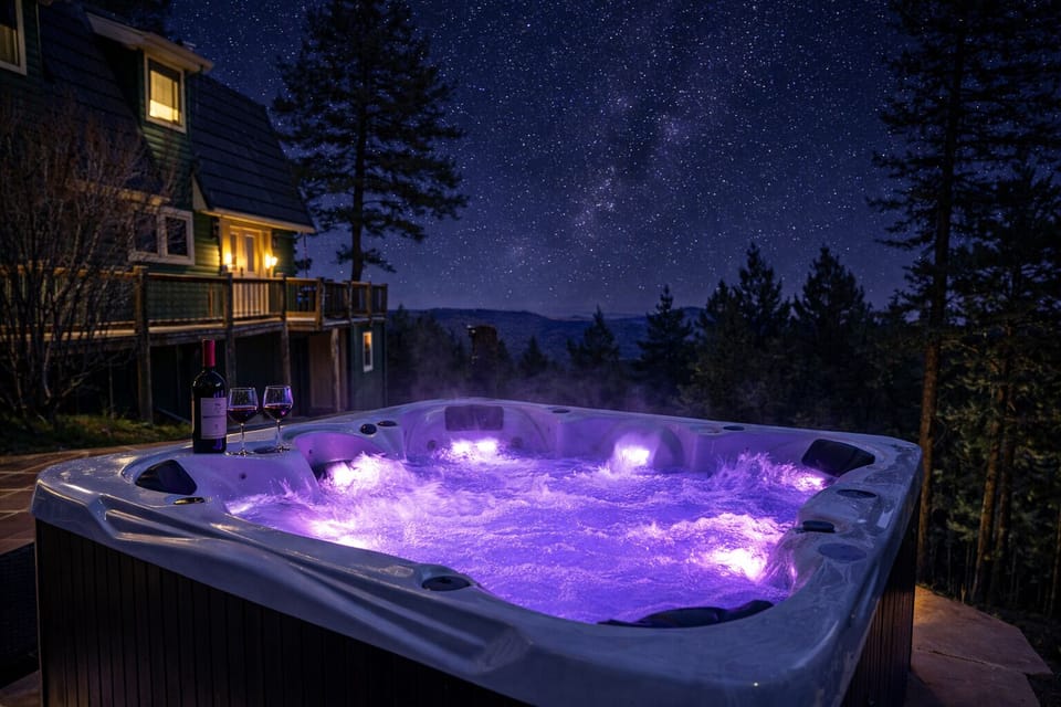 Enjoy the mountain view from your private 8 person hot tub!