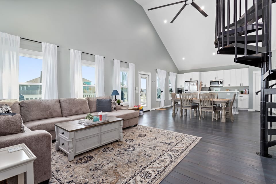 Kitchen, living and dining are perfect for entertaining and hanging with guests