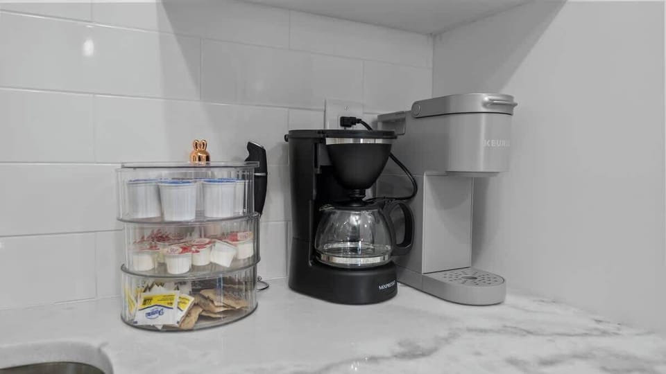 Coffee Bar with Keurig, Coffee Maker, Frother and Stove Top Kettle!