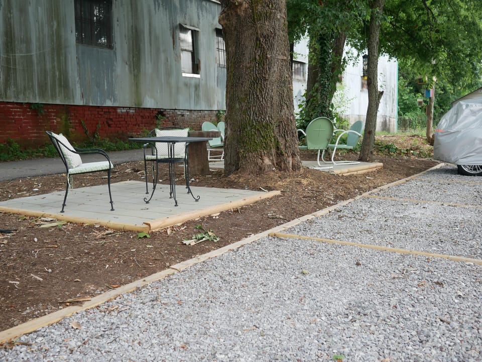 Patios with outdoor seating areas are available just behind the building.
