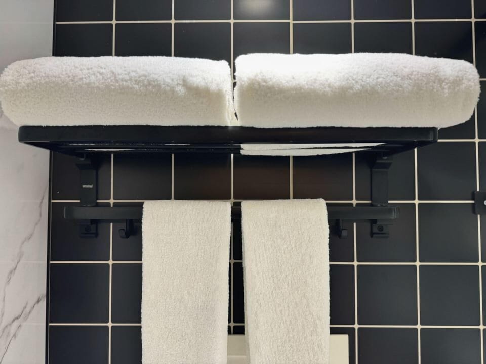 Shower, free toiletries, hair dryer, towels