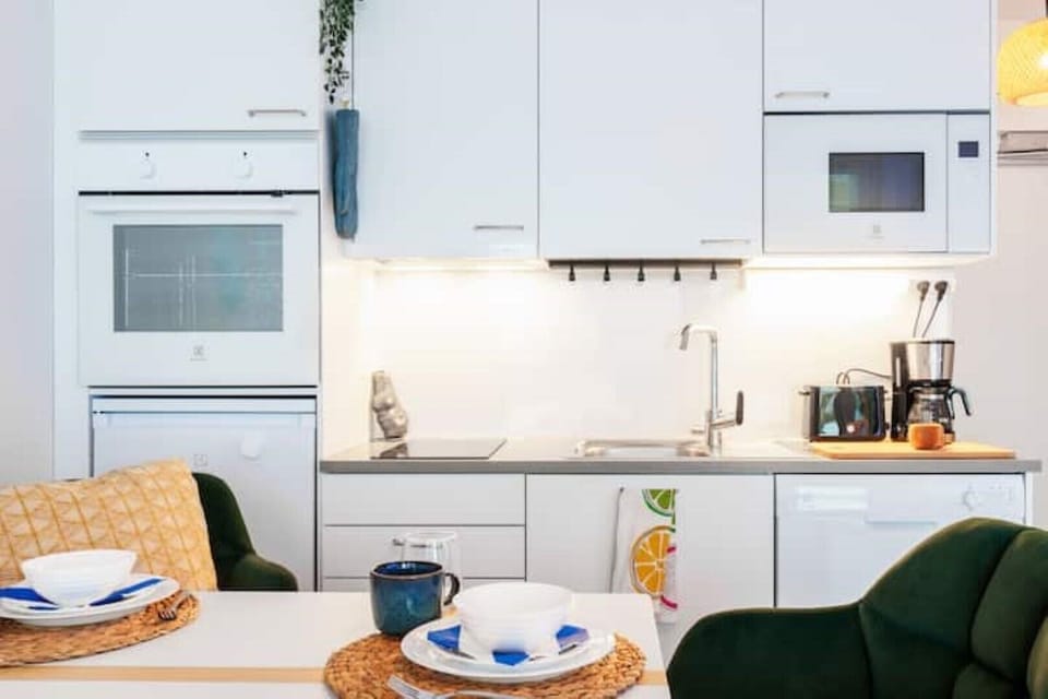 The kitchen is well equipped for simple dishes and quick eats + morning coffee