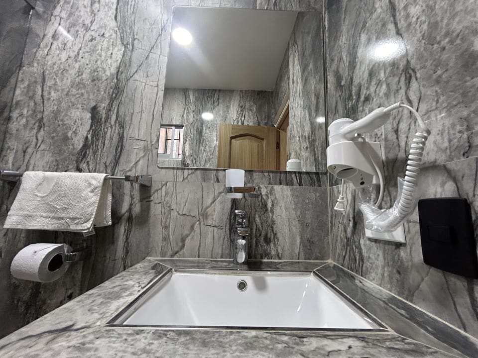 Business Double Room | Bathroom | Shower, hair dryer (on request), towels, soap