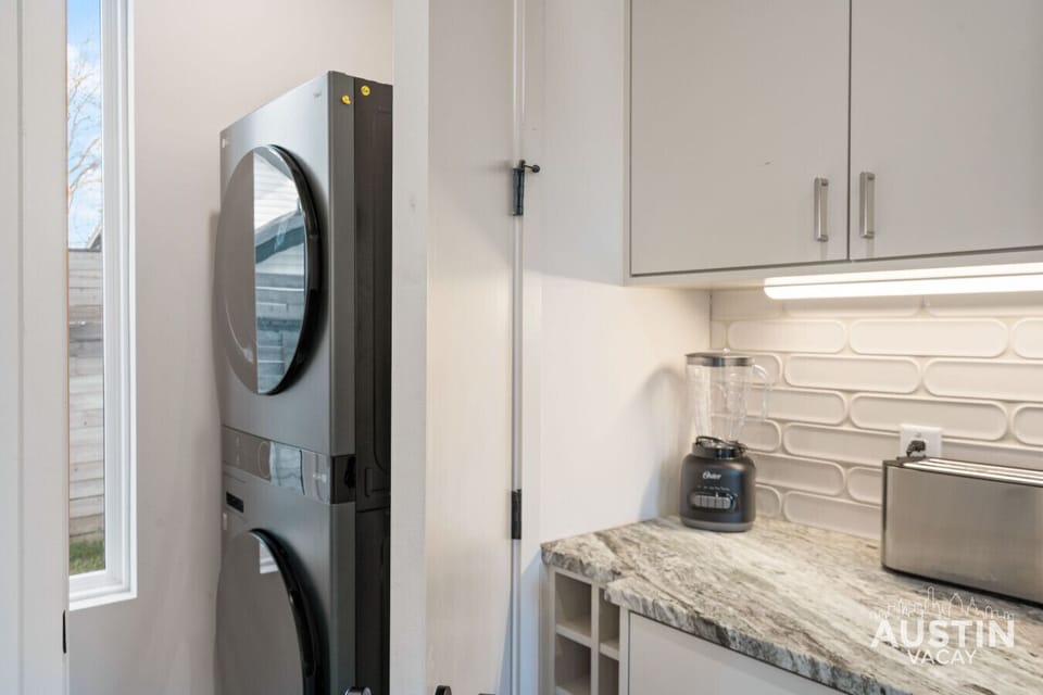 Pack light and stay fresh with a convenient in-home washer and dryer.