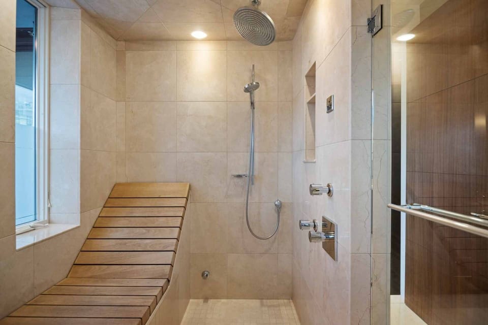 The showers is spacious, up to date, and has excellent water pressure.