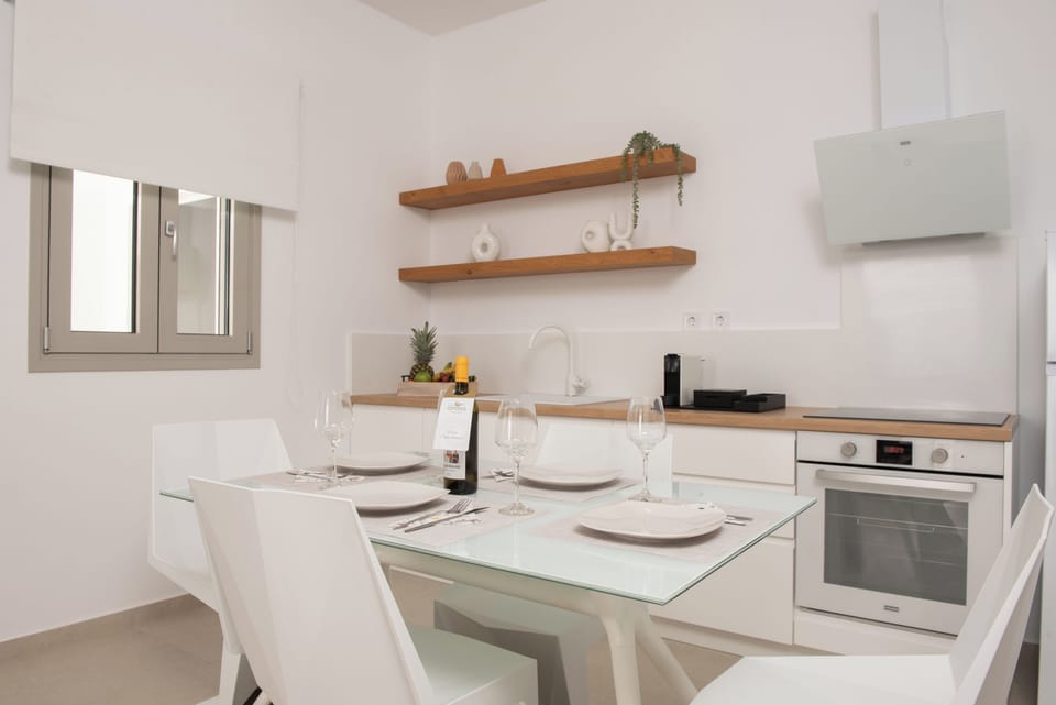Dine in style at the elegant glass table.