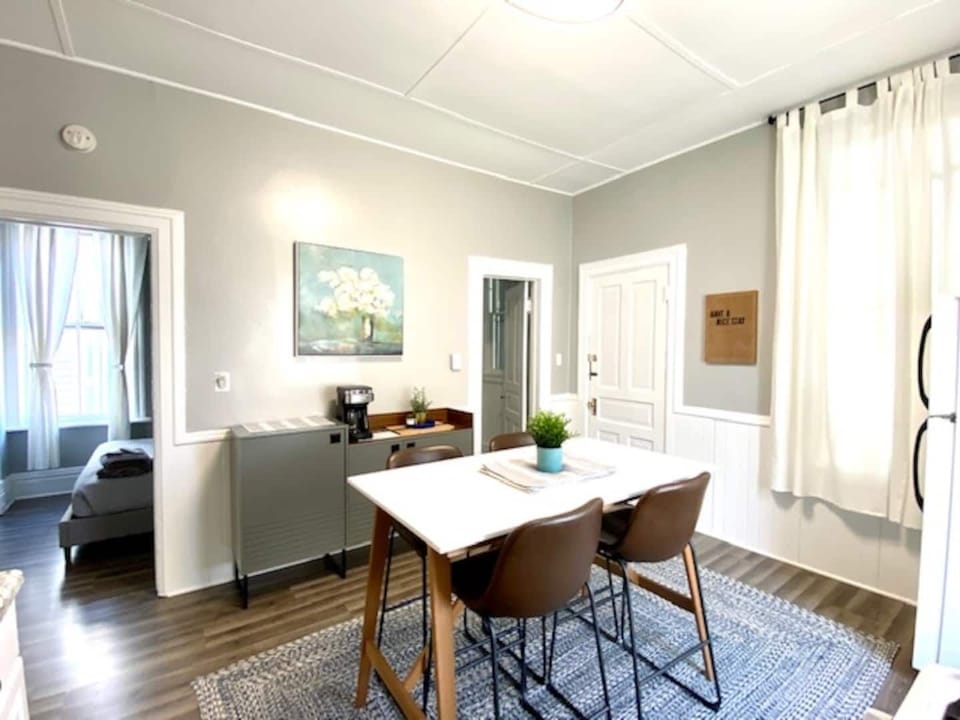 Kitchen and dining setup designed for longer stays, casual breakfasts, and easy nights in.