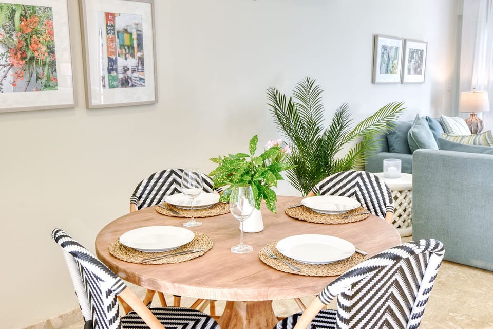 Modern dining table with seating for four.