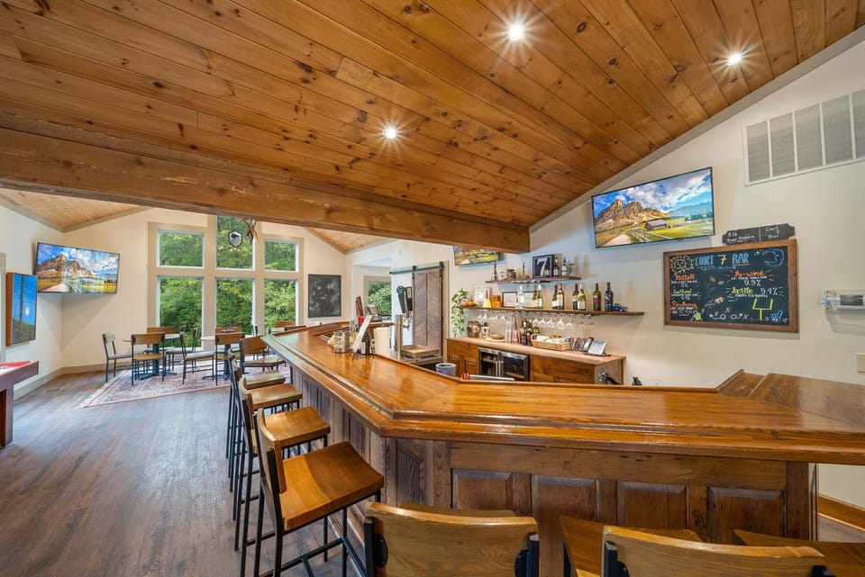 Rustic clubhouse bar, perfect for gathering and unwinding after a day of activities
