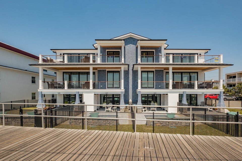 View of the building from the boardwalk.