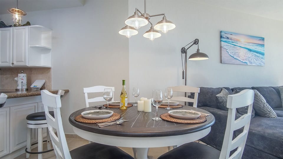 The dining table seats four.