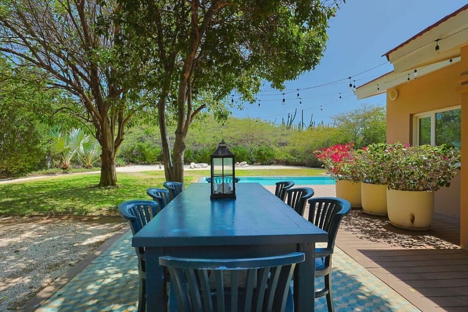 For a special dining occasion prepare the `Blue` table under the trees and stars in the magical garden - decorate and put up tree lights to create a space of peace and privacy, an idyllic setting for an unforgettable gathering with family or friends.