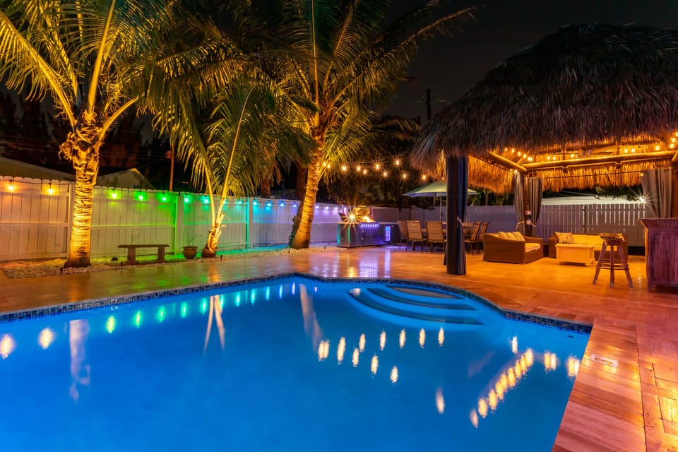 Heated Saltwater Pool & Spa By Night